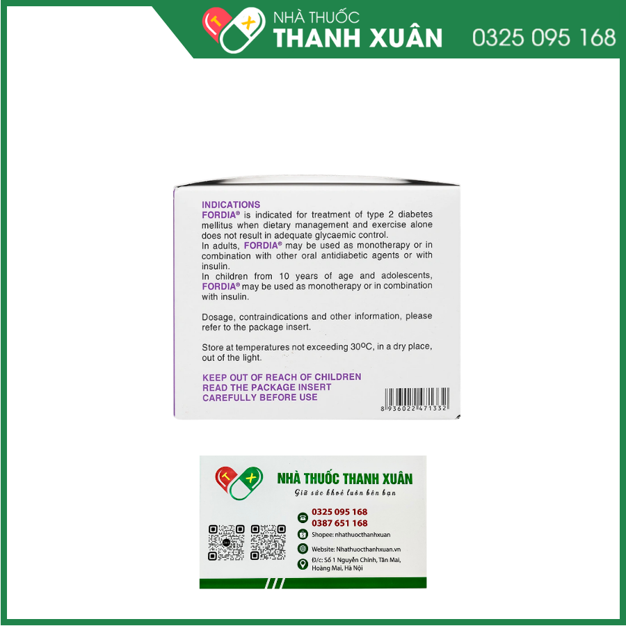 Fordia 850mg điều trị đái tháo đường týp 2